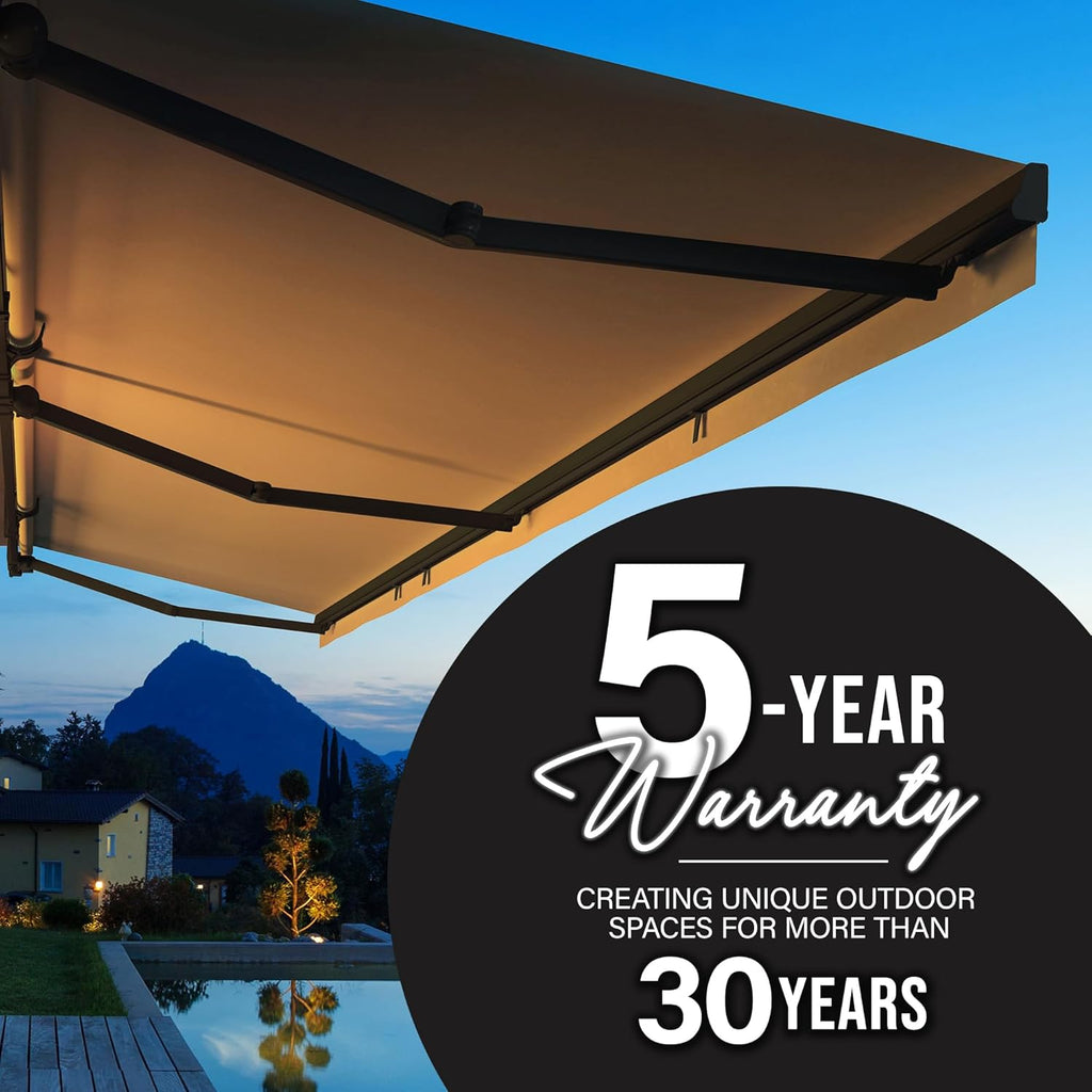 Motorized Awning Outdoor Retractable with Black Structure,15ft Electrical Cord, Remote Control & Wind Sensor, UV