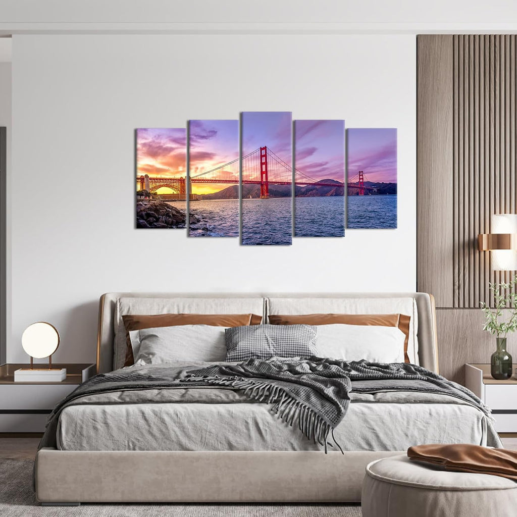 5 Piece The Golden Gate Bridge Picture Modern San Francisco Landscape Framed Canvas Wall Art