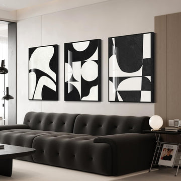 Modern Abstract Wall Art Large Geometric Canvas Paintings Bedroom and Bathroom High Gloss Black and White Minimalist