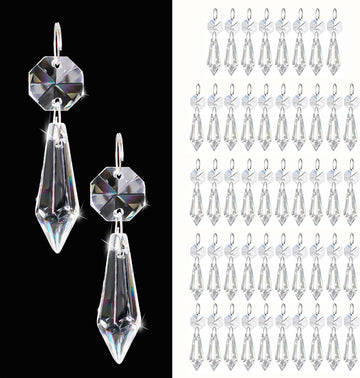 50PCS Premium Clear Crystal Teardrop Prism 2.4" -Crystal Glass Baroque Chandelier Pendant Drop Loose Beads Suncatcher