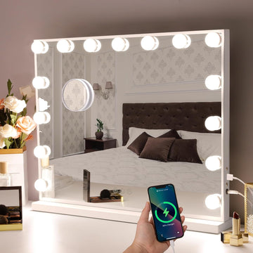 Vanity Mirror with Lights: Hollywood Lighted Makeup Mirror with 15 LED Bulbs, 22.8''x18'' Light Up Mirror with 3