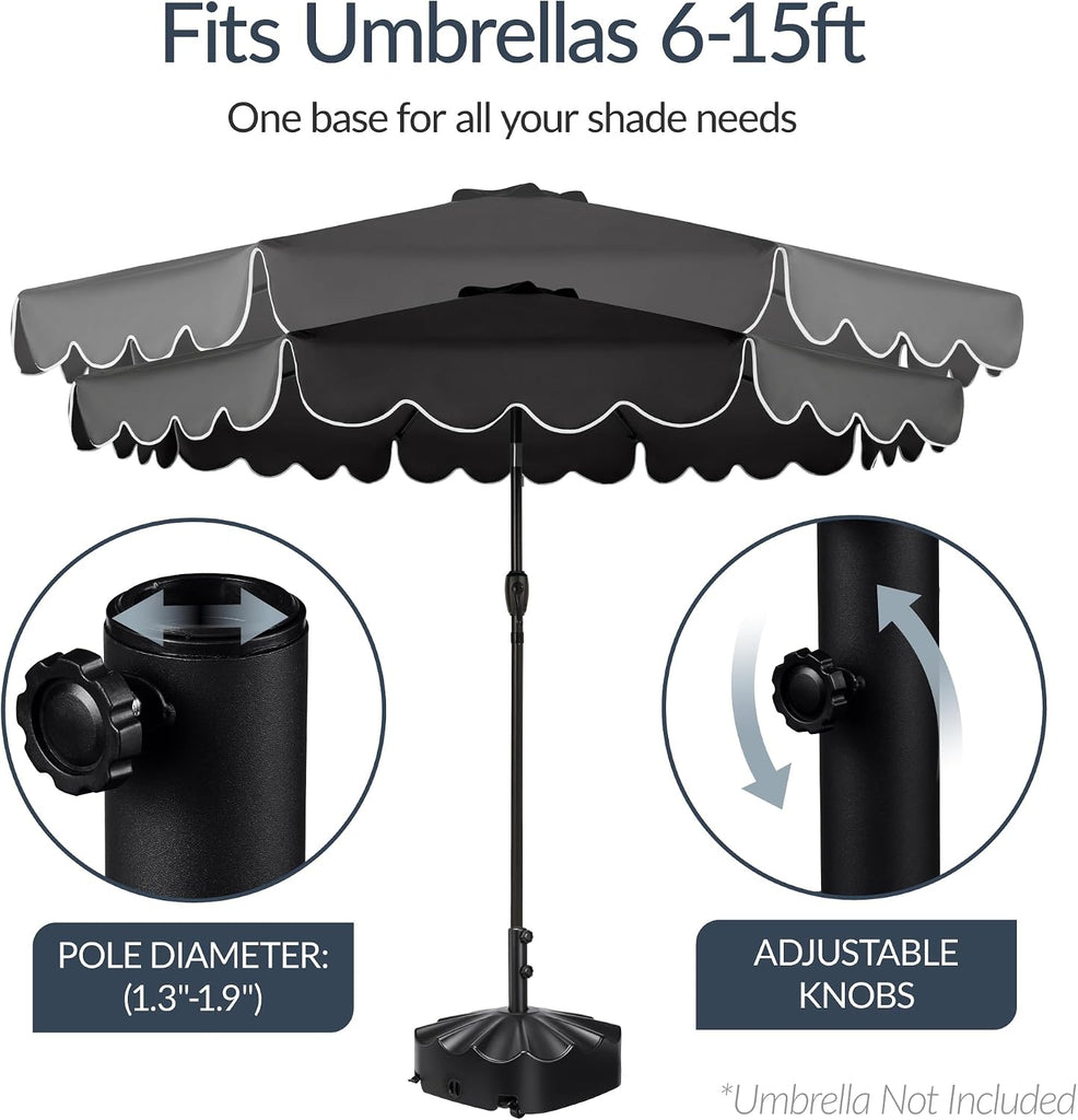 123lb Capacity Fillable Mobile Umbrella Base, Heavy Duty Market Stand Easy to move w/ 4 wheels - Wavy Design - Black