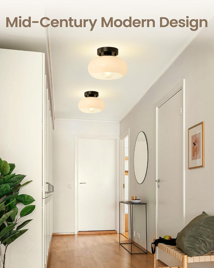 Semi Flush Mount Ceiling Light, Black Light Fixture, Mid-Century Modern Farmhouse Milk Glass Small Light Fixtures