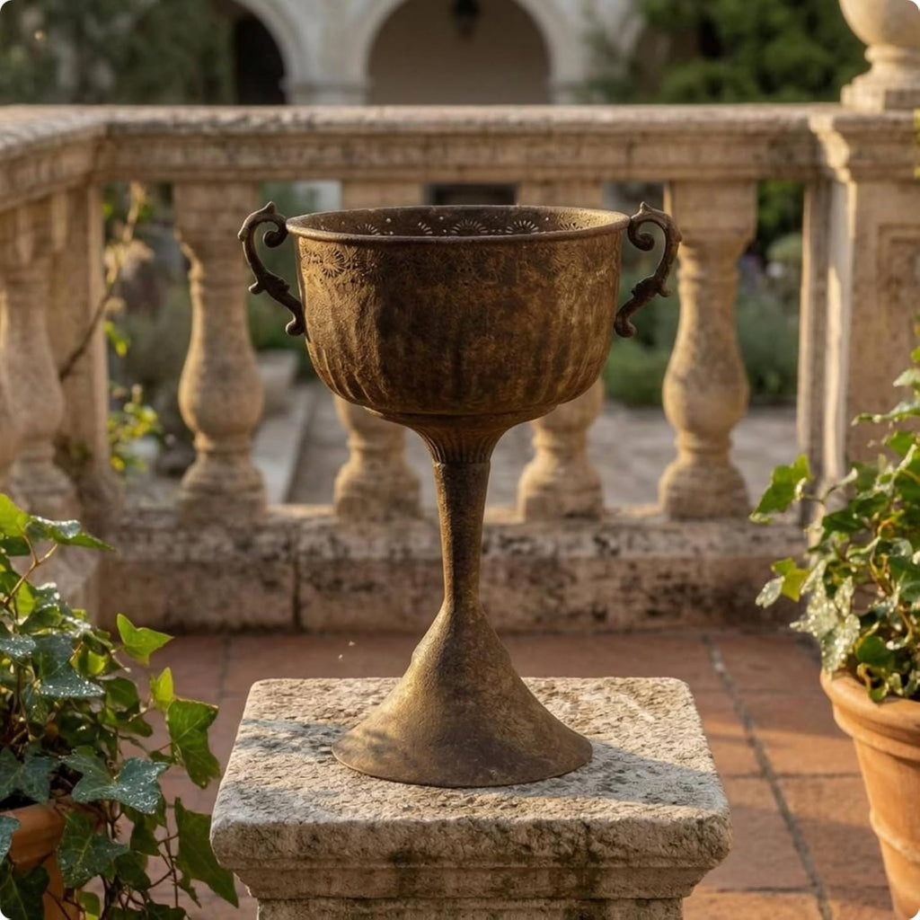 Outdoor Trophy Planter Urn Planter Pedestal Planter Decorative Urn Planter Flower Pot with Elevated Stemmed Base and