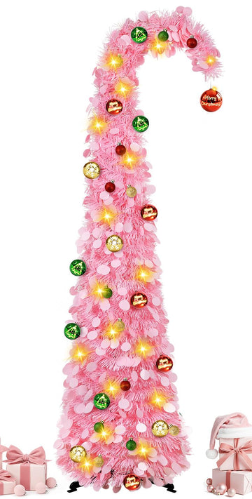 Whimsical with Ball String Lights, 5FT Pink Pop Up Tree