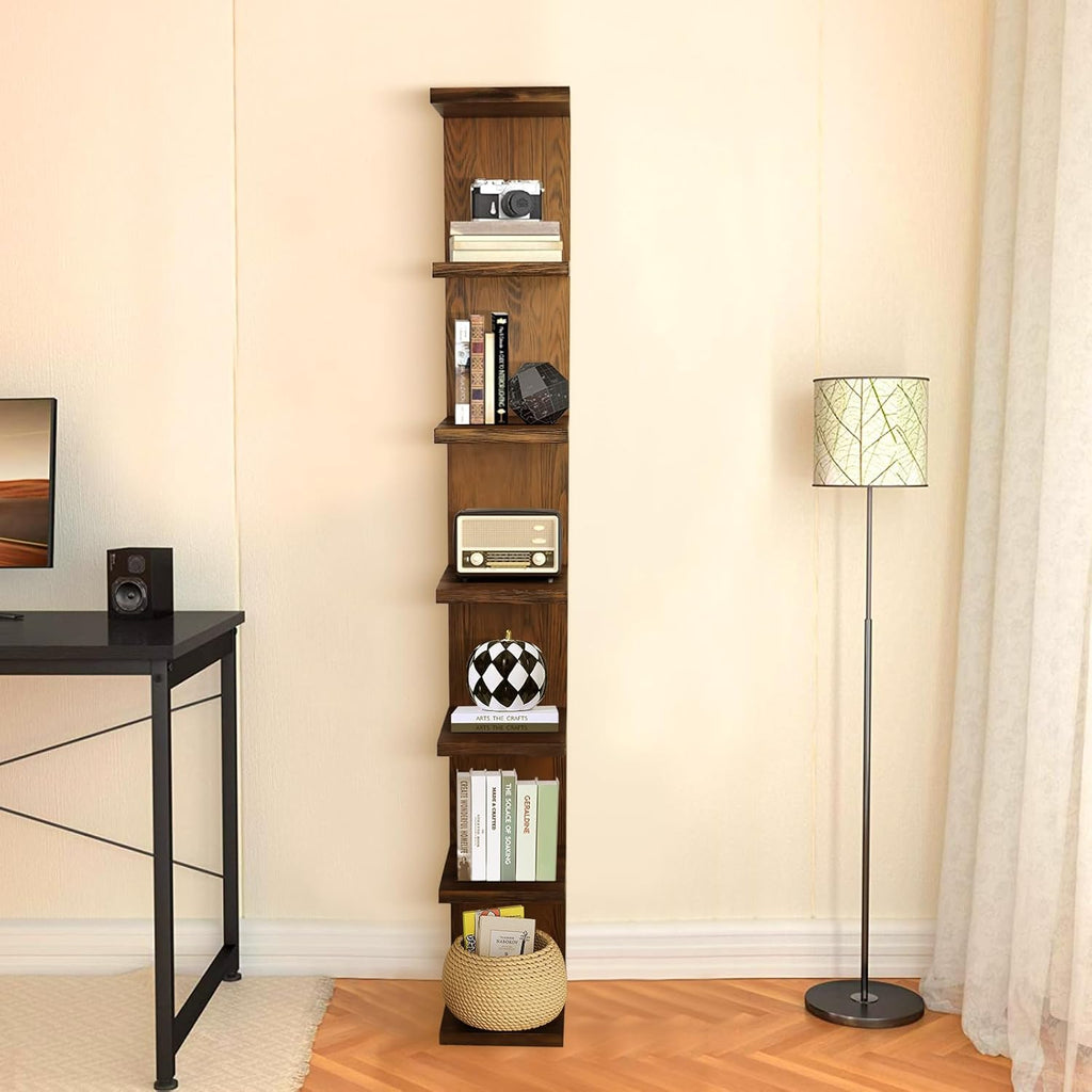 Wood Wall Shelf Units,7 Tier Lack Floating Shelves,Rustic Bookshelf