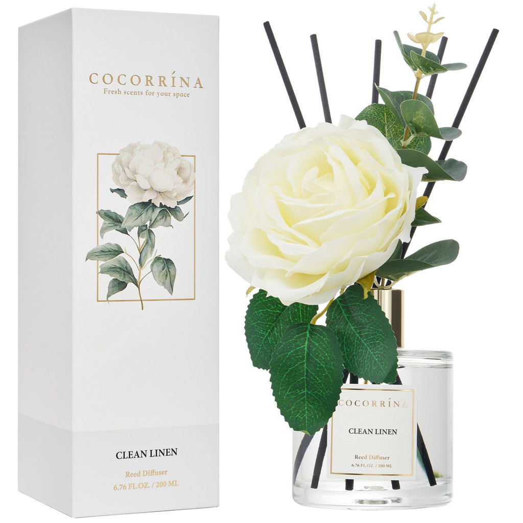 Flower Reed Diffuser - Clean Linen 6.7oz Scented Diffuser with Sticks Home Fragrance Essential Oil Shelf Decor