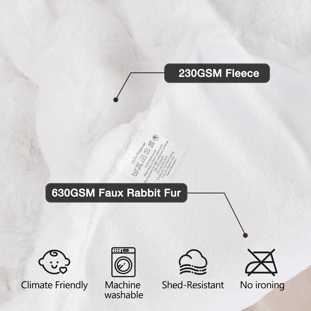 White Furry Blanket King Size Soft Faux Fur Throw Fuzzy Bunny Fur Blanket for Bed Cozy 90x108 Fluffy Blankets King