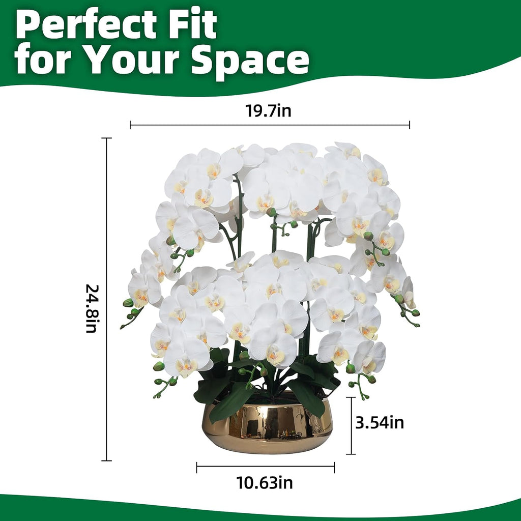 Orchids Artificial Flowers in Large Ceramic Vase 24.8'' Faux Orchid Plant