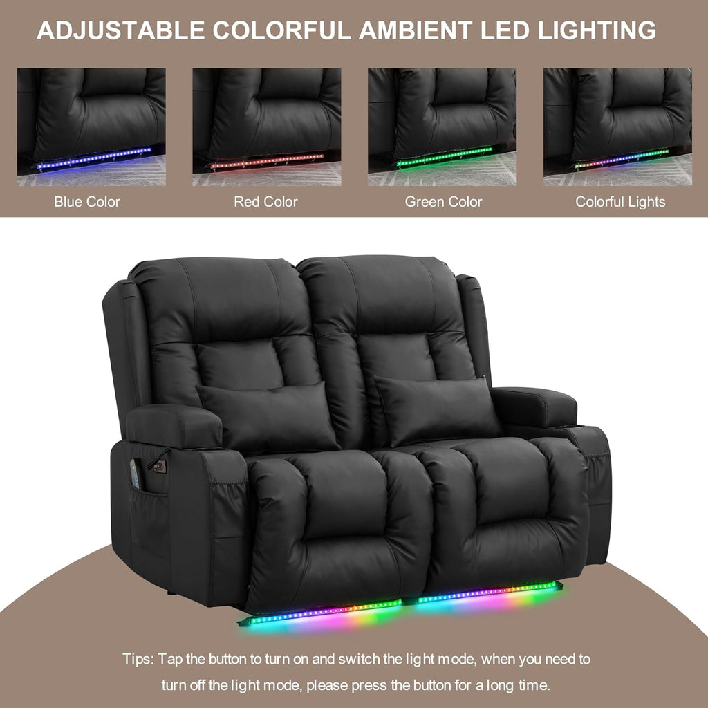 Power Loveseat Recliner Sofa - Home Theater Seating with Massage & Heat Faux Leather RV Recliner Loveseat Sofa
