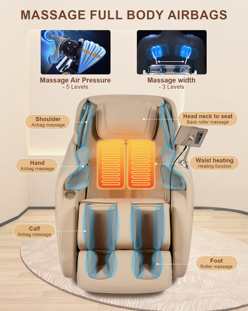 Massage Chair Full Body, Zero Gravity, Airbag Shiatsu, SL-Track, Beige | Zero Gravity Massage Chair with 13 Modes