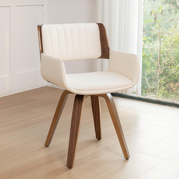 Swivel Accent Faux Leather Dining Chairs, Mid Century Modern Chairs with Wooden Legs/Armrest/Upholstered