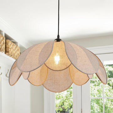 Large Linen Chandelier Fixture, 22in Boho Chandelier Light Fixture, Woven Coastal Rattan Chandelier Fixture, Wicker