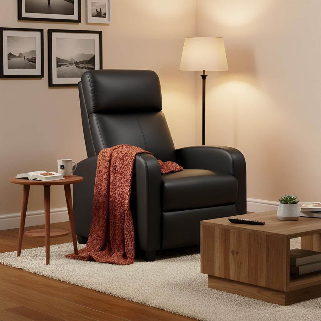 Recliner Chair for Living Room Home Theater Seating Single Reclining Sofa Lounge with Padded Seat Backrest (Black)