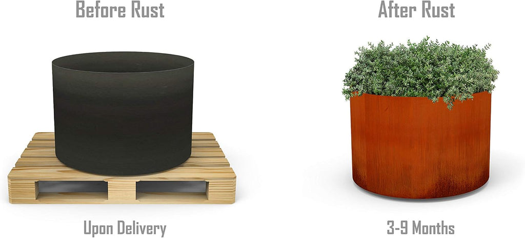 Extra Large Corten Steel Planter - 42x36 Large Round Planters for Outdoor Plants - Modern Metal Statement Piece for