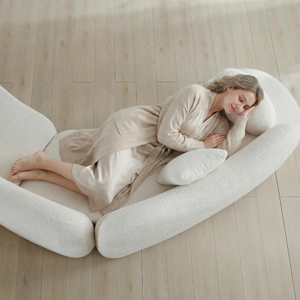 128" Oversized Modern Curved Sectional Sofa, 5-Seater Boucle Couch with 2 Pillows, Modular V-Shaped Sofa with Unique