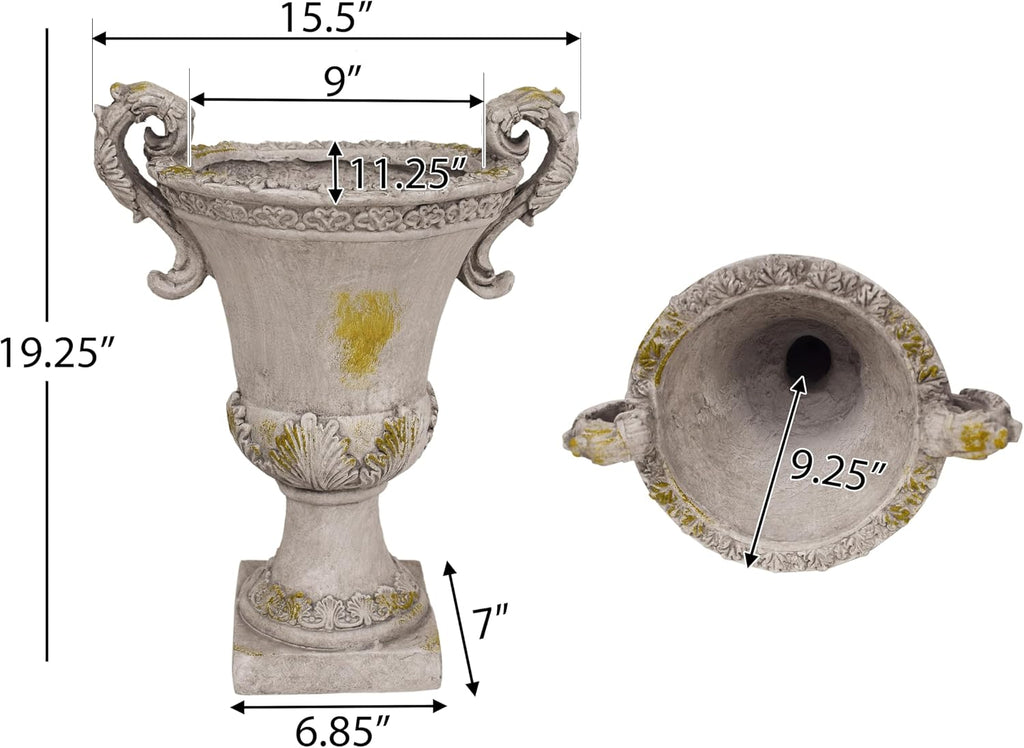 Jorine Patio Planter, Light Concrete Planter, Mid-Centry Gadern Urn, Floral Relif Design Plant Pot, Large Garden Pot