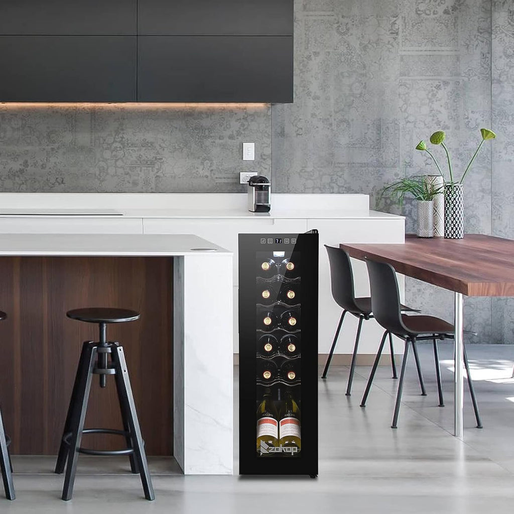 10''W Small Wine Fridge with Compressor, 12 Bottles Freestanding Wine Cooler Ref