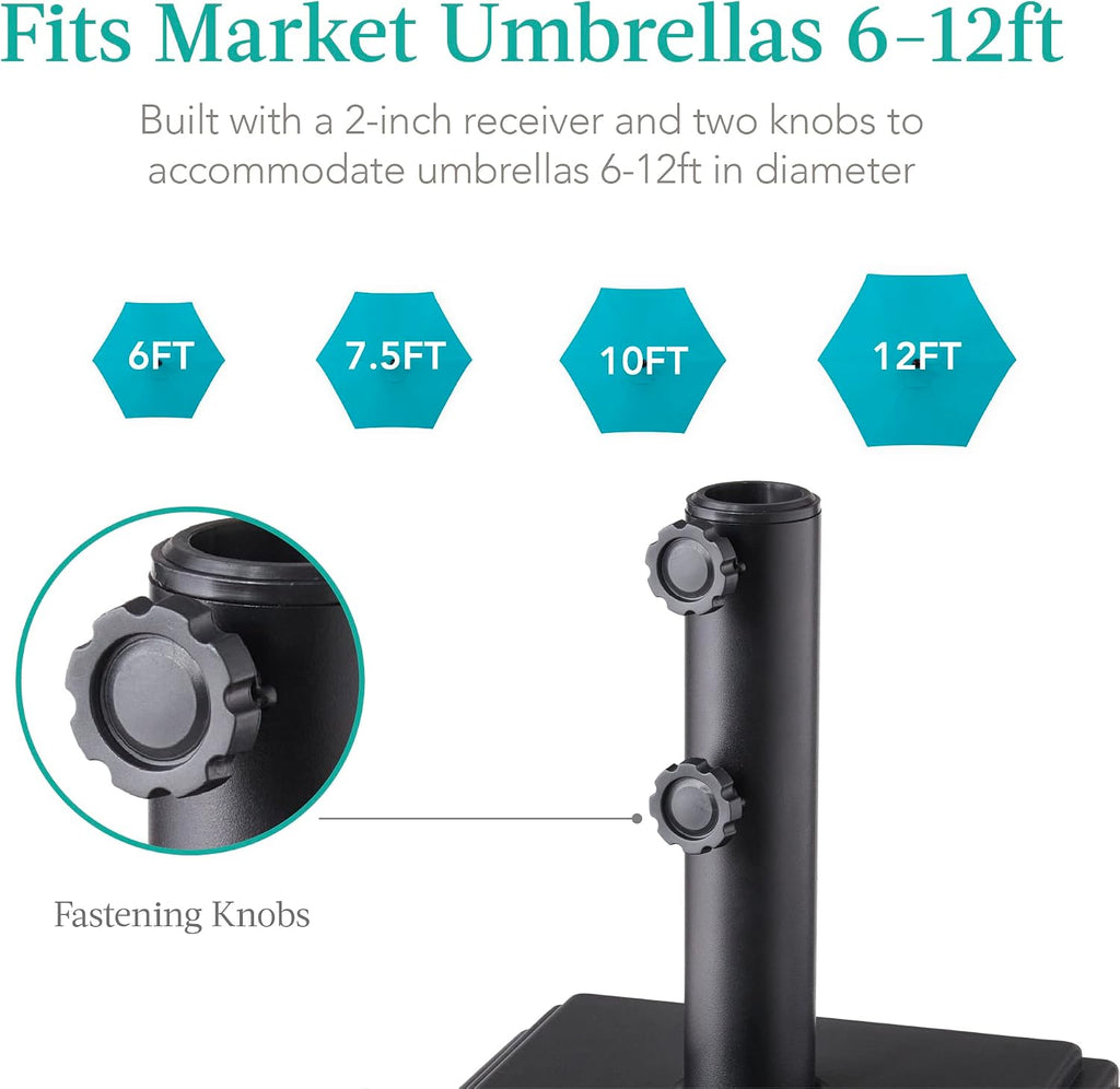 Fillable Mobile Umbrella Base, Heavy Duty Base, Square Tiered Market Stand w/ 4 Wheels, 2 Locks, 2 Knobs