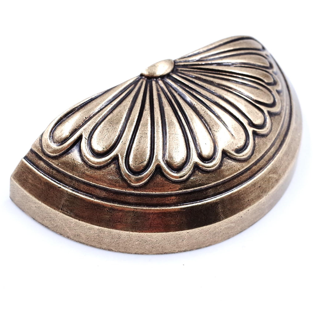 Cabinet Hardware Cup Pulls - 4 Pack, Antique Brass Petal Pattern, 3" Hole Centers, Vintage Pulls for Drawer Dresser
