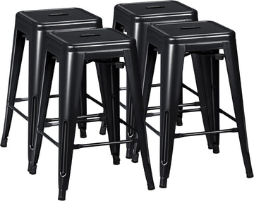 24 Inch Metal Bar Stools Set of 4, Counter Height Bar Stools Height High Backless Stools Industrial Stackable Bar