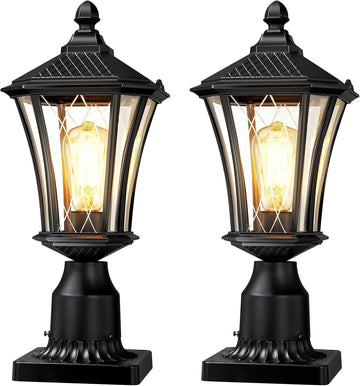 Outdoor Post Lights 2 Pack, 16" Lamp Post Light Fixture, Black Pole Lights Outdoor