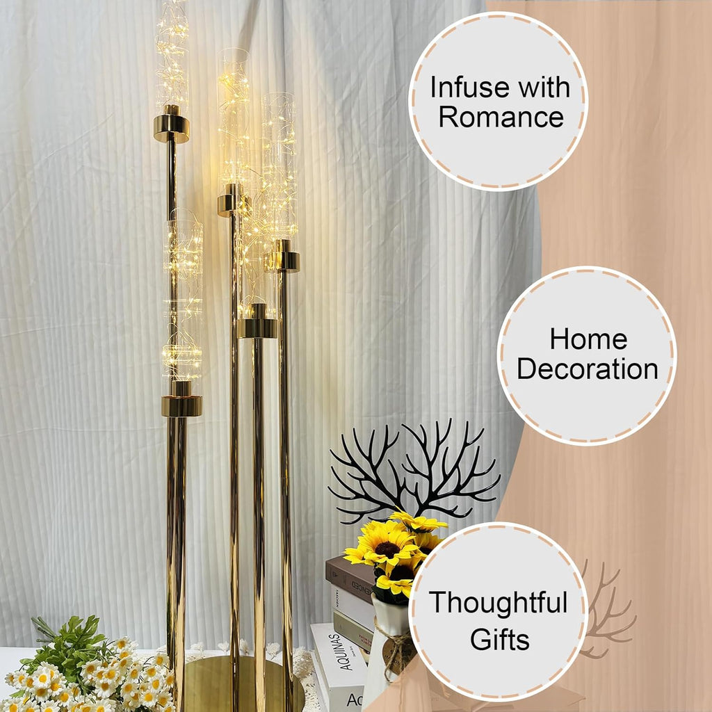4 Sets Candelabra Centerpieces for Tables,42'' Tall 5 Arms Candlesticks Holder with Lampshade,Wedding Centerpieces