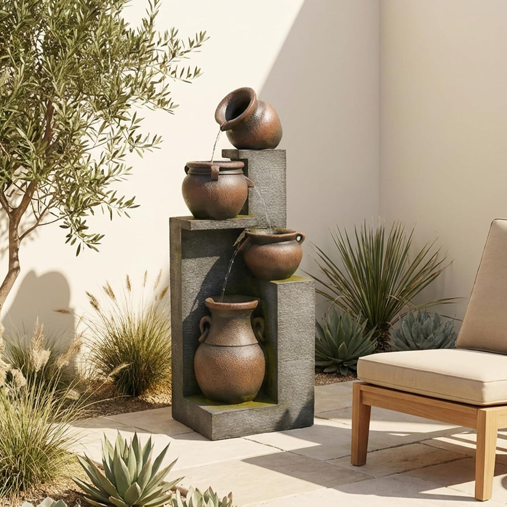 53''H Water Fountain Outdoor Garden Fountain Large- 4 Tiered Cascading Bowls and Outdoor Fountains and Waterfalls with