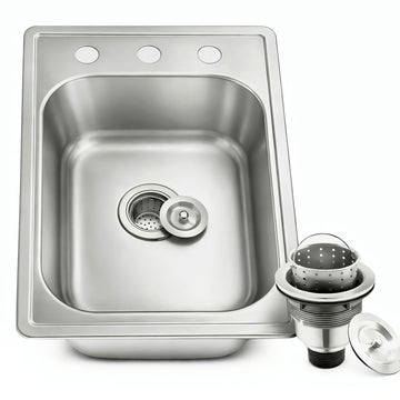 17 X 22 inch Single Bowl Drop in, Topmount 3-Hole Stainless Steel Bar Sink with Basket Strainer