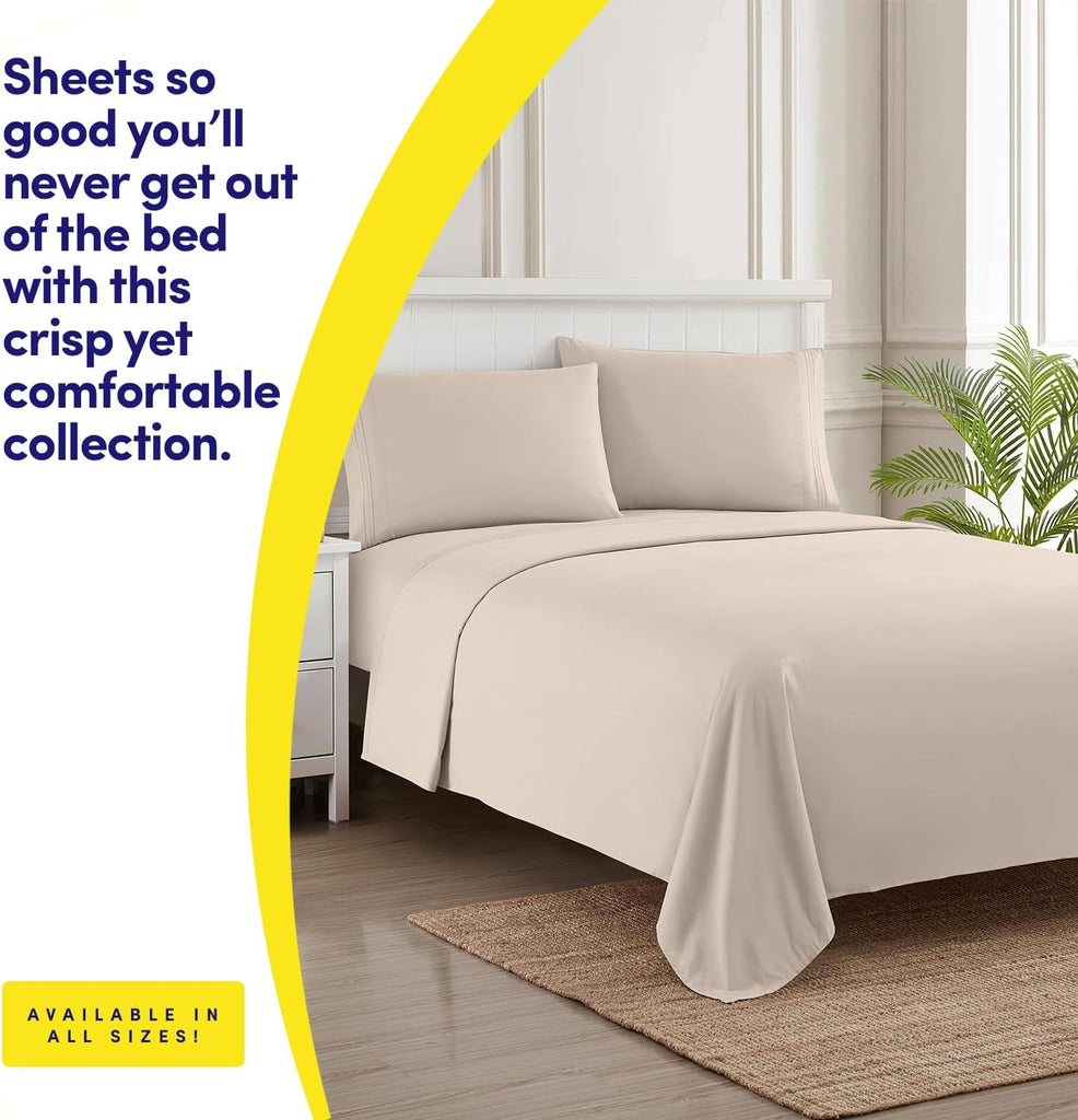 1500 Supreme Collection Sheet Sets Beige Cream - Luxury Hotel Bed Sheets and Pillowcase Set for Mattress