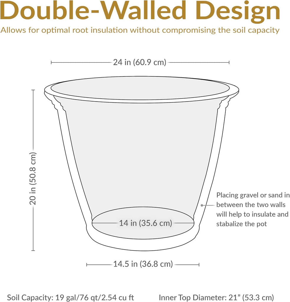 Anjelica 24'' Large Plastic Planter Pot for Plants, Beige | 19-Gallon Capacity, Large Plastic Planter for Outdoors