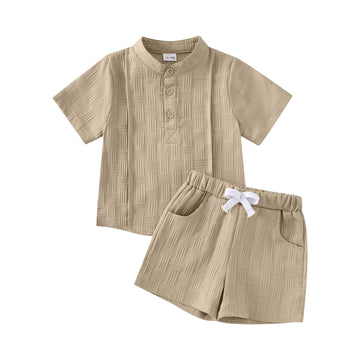 Toddler Boy Clothes Summer Henley Shirt Shorts Set 2Pcs Khaki