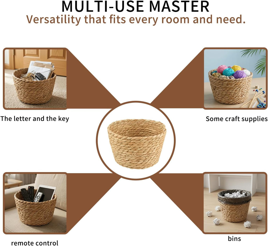 Round Woven Basket Set, 3 Decorative Storage Baskets | Three nesting round woven baskets add open storage and natural