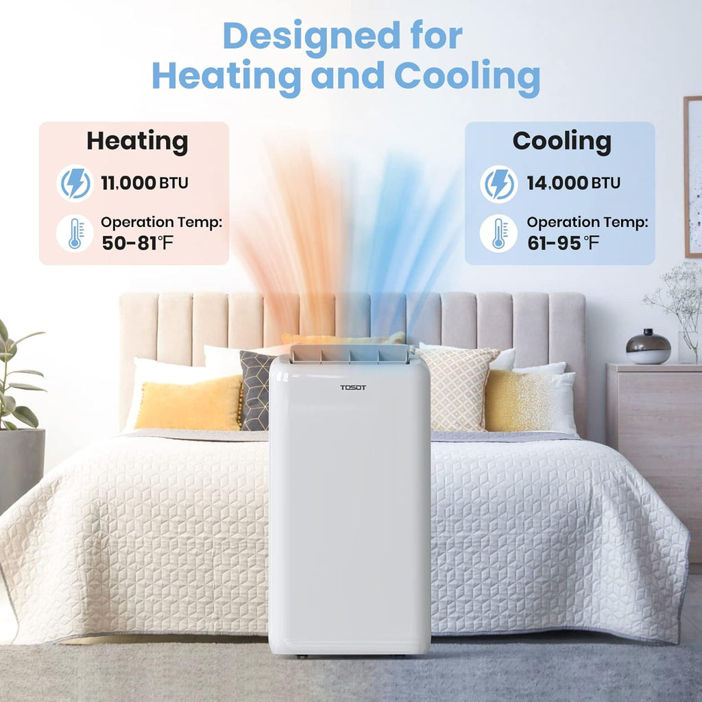 14,000BTU (9,600 BTU SACC) Smart WiFi Portable Air Conditioner with Heater, Powerful Cooling Auto Swing, Dehumidifier