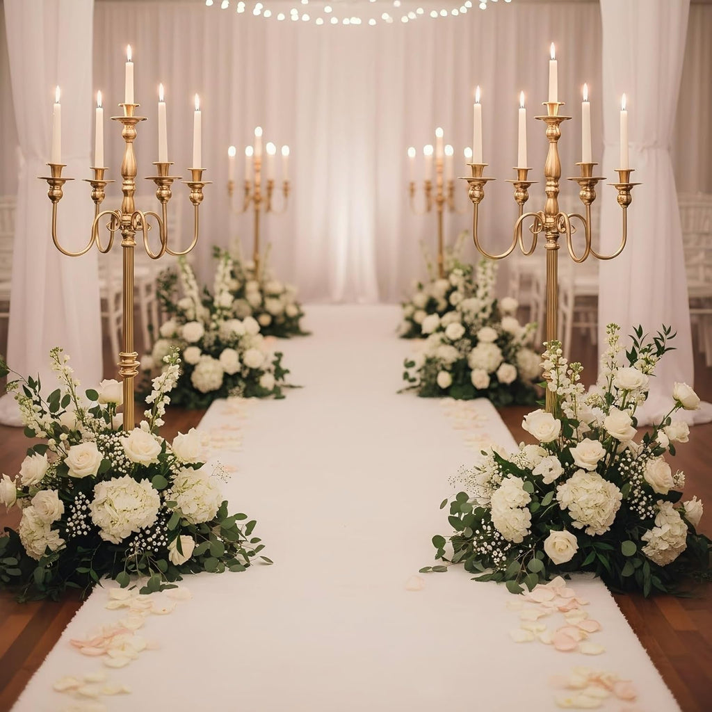 Gold Candelabra, 50'' Tall Floor Candle Holders, 2 Pcs Metal 5 Arm Centerpiece Decorations for 5 Candlesticks Party
