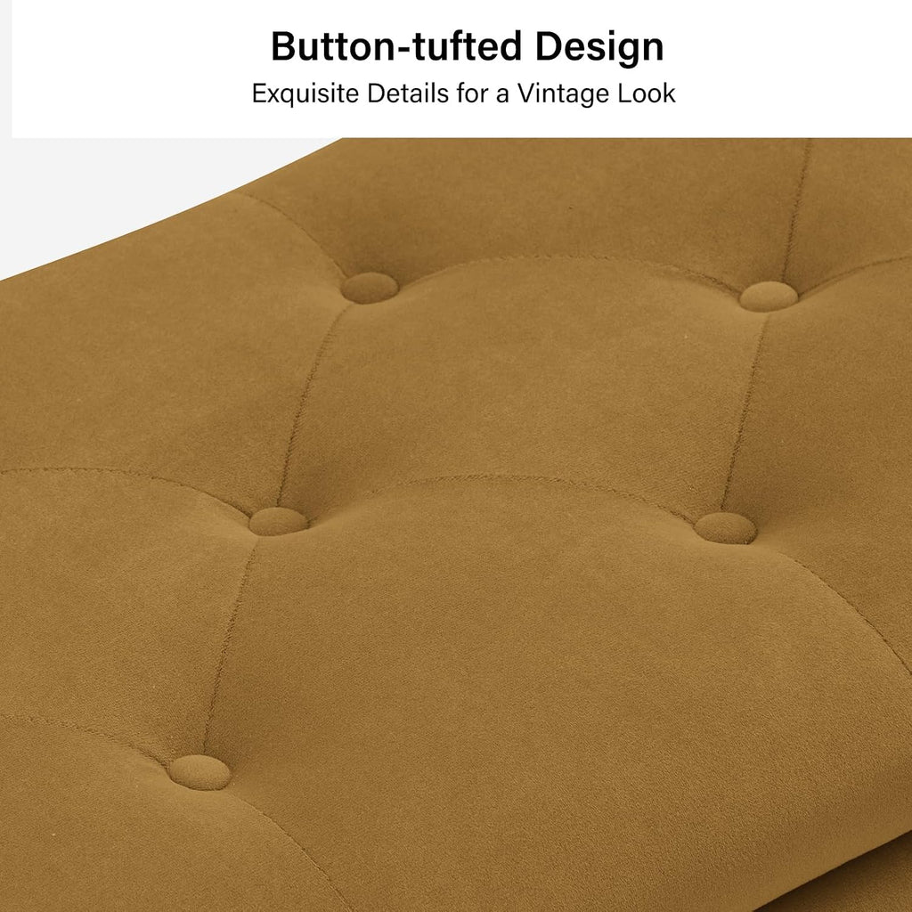 45.5" Luxury Velvet Storage Ottoman Bench with Button Tufted & Nailhead Trim, Upholstered Entryway Benches with Gold