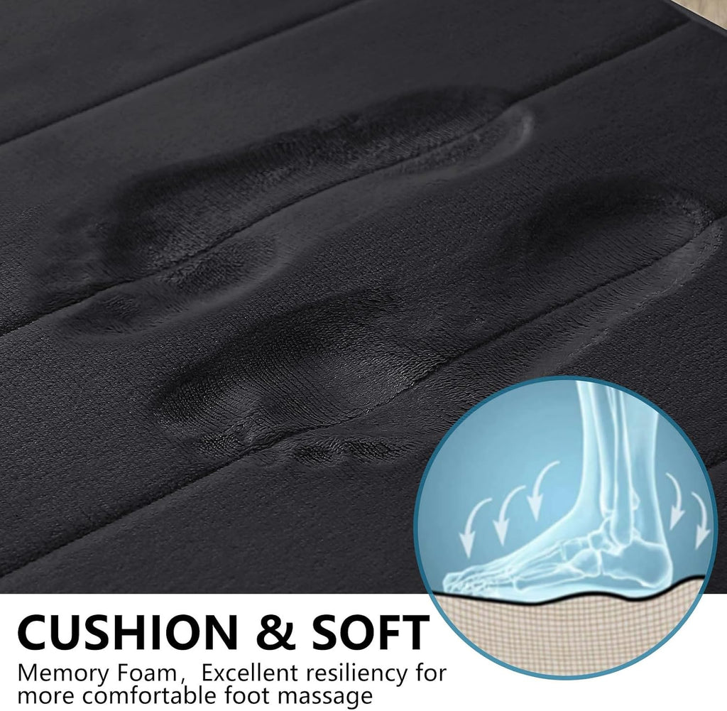 Bathroom Rugs Sets 2 Piece, Memory Foam Non Slip Extra Soft Absorbent Machine Washable Toilet Bath Mats (Black