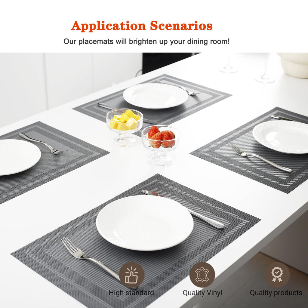 Gray Vinyl Placemats Set of 6,Washable Dining PVC Table Mats