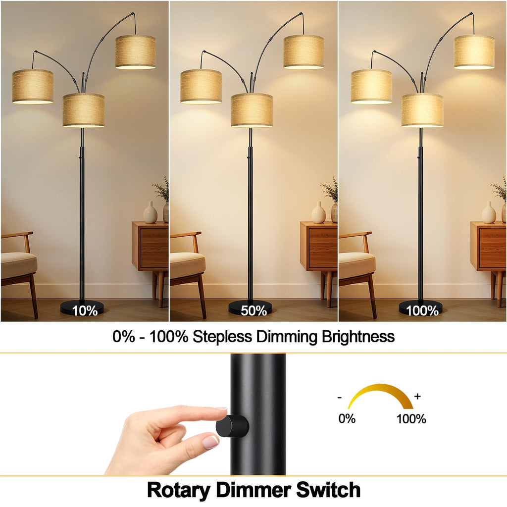Dimmable Floor Lamp, 3 Lights, Gold Arc, Champagne