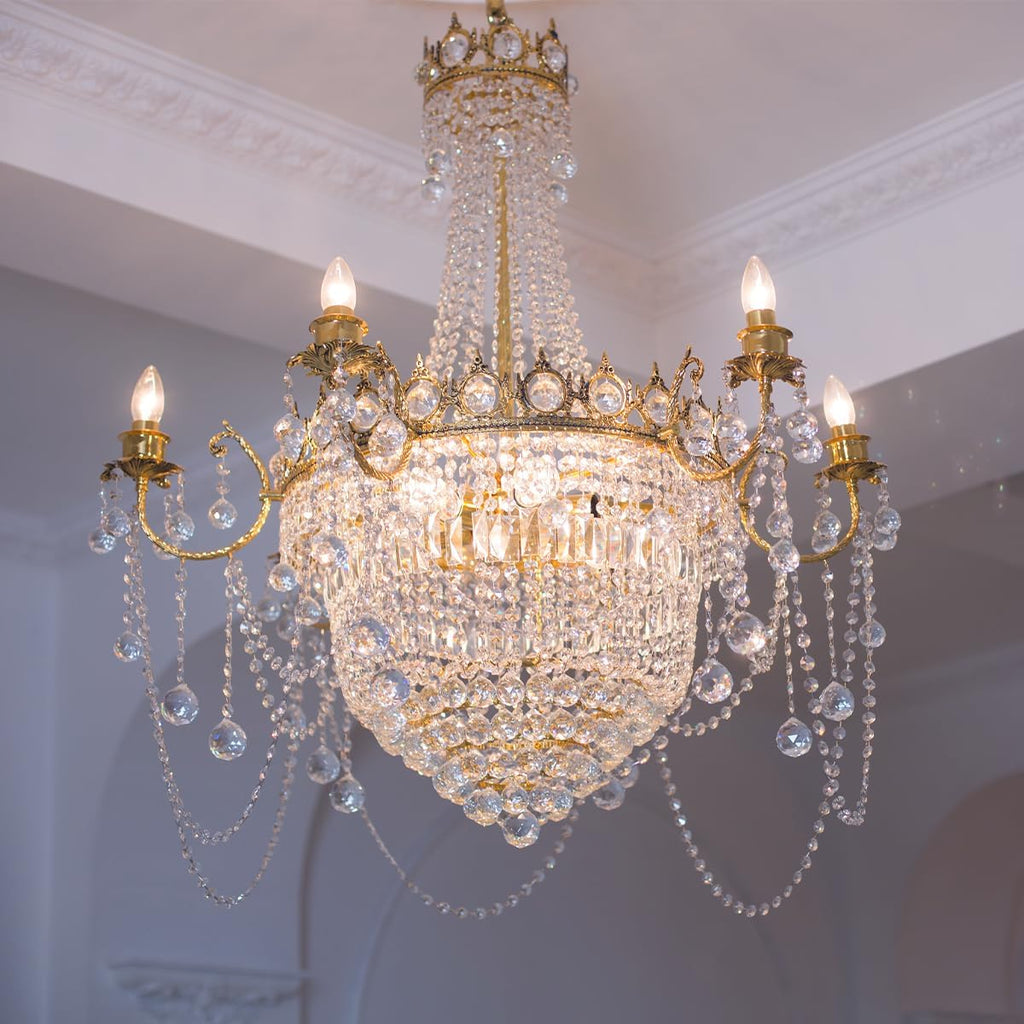 6 Strands 19.7 Ft Crystal Glass Bead Garland, Clear Octagon Beads