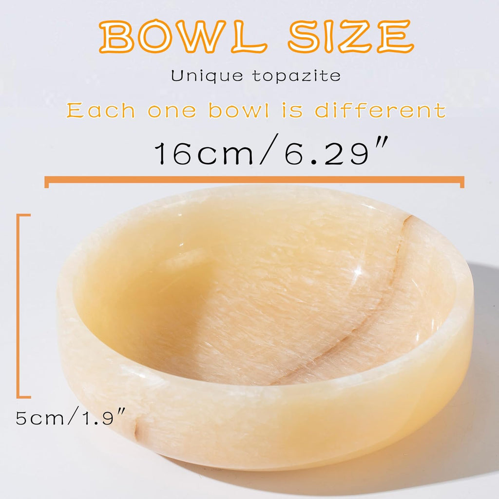 Natural Topazite Decorative Bowl Decor, 6.29Inch Marble Stone Catchall Bowl for Coffee Table Centerpiece, Key, Fruit