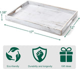 17 Inch Rustic White Serving Tray with Handles - Large Wooden Tray for Ottoman