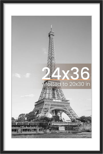24x36 Poster Frame, Wall Decor Picture Frames, Black 1 Pack | 24 x 36 Frame, 20x30 Frame with Mat for Gallery Wall
