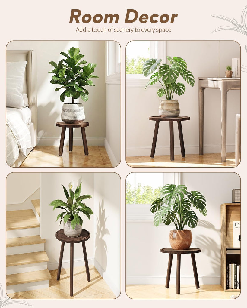 Plant Stand Indoor - 3-Pack Taller Single Wood Plant Stand for 6-12 Inch Pots, Mid-Century Modern Plants Stool for