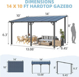 14' x 10' Gazebo for Patio, Hard Top Lean to Gazebo Pergola with Roof (140 Sq.Ft Shaded)