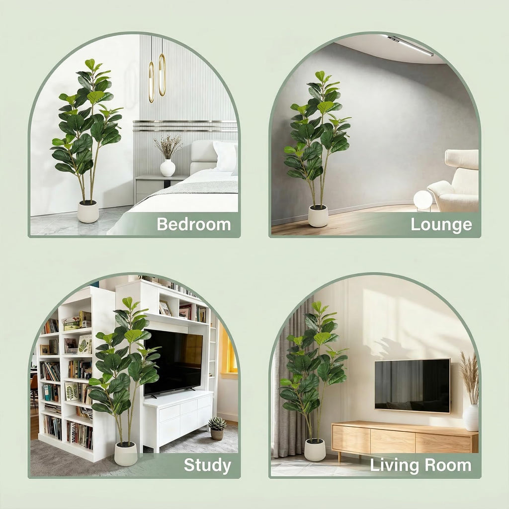 6FT Artificial Fiddle Leaf Fig Tree for Indoor Home Office Decor-Realistic Fake Ficus Tree in Black Planter, Faux