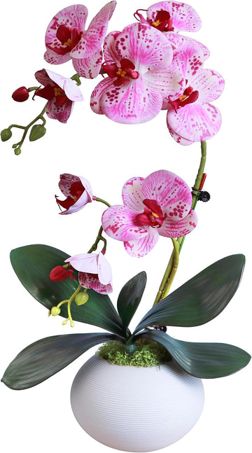 Purple 17" Tall Fake Orchids Small Artificial Plants Faux Flowers in Vase Silk Flowers Decor Indoor Dining Room Table