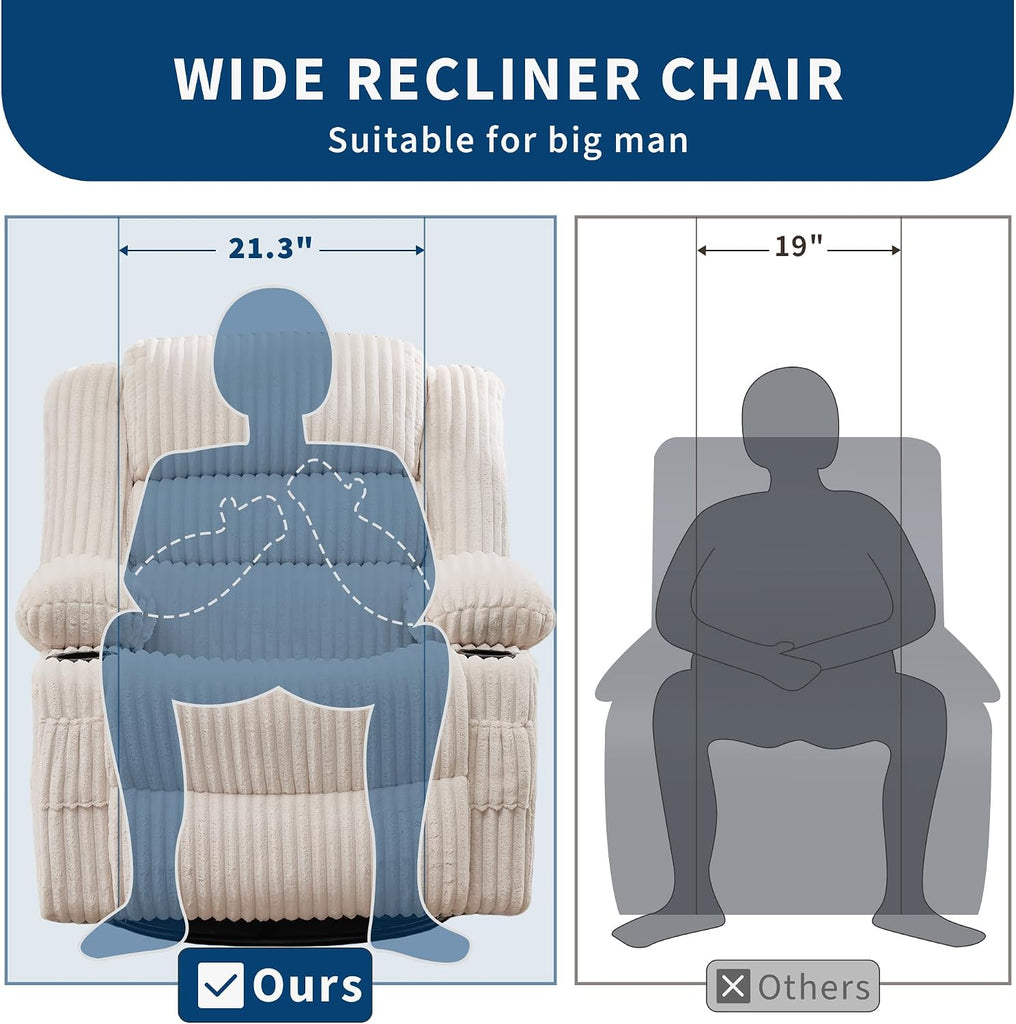 Rocking Recliner Chair Lazy Boy Jumbo Corduroy Nursery Swivel Glider | Recliner with Cup Holder Nursery Glider with