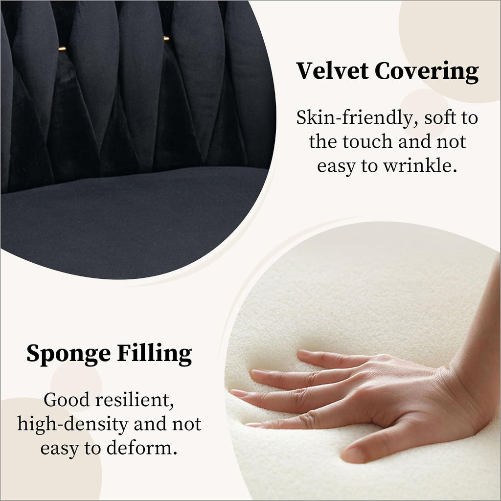 Home Office Desk Chair, Upholstered Hand Weaving Desk Chairs with Golden Metal Legs & Armrest, Modern Accent Chairs