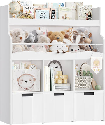 Kids Toy Storage Organizer with Bookshelf, Multifunctional Book Shelf with 3 Movable Toy Organizers for Kids Room